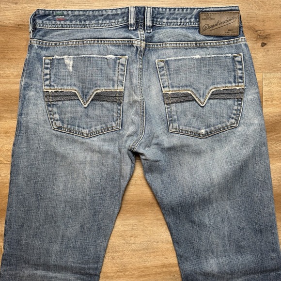 Diesel Zatiny Jeans Men 32x34 Blue Bootcut Italy Thrash Embroidery Faded 008LD - Picture 4 of 16